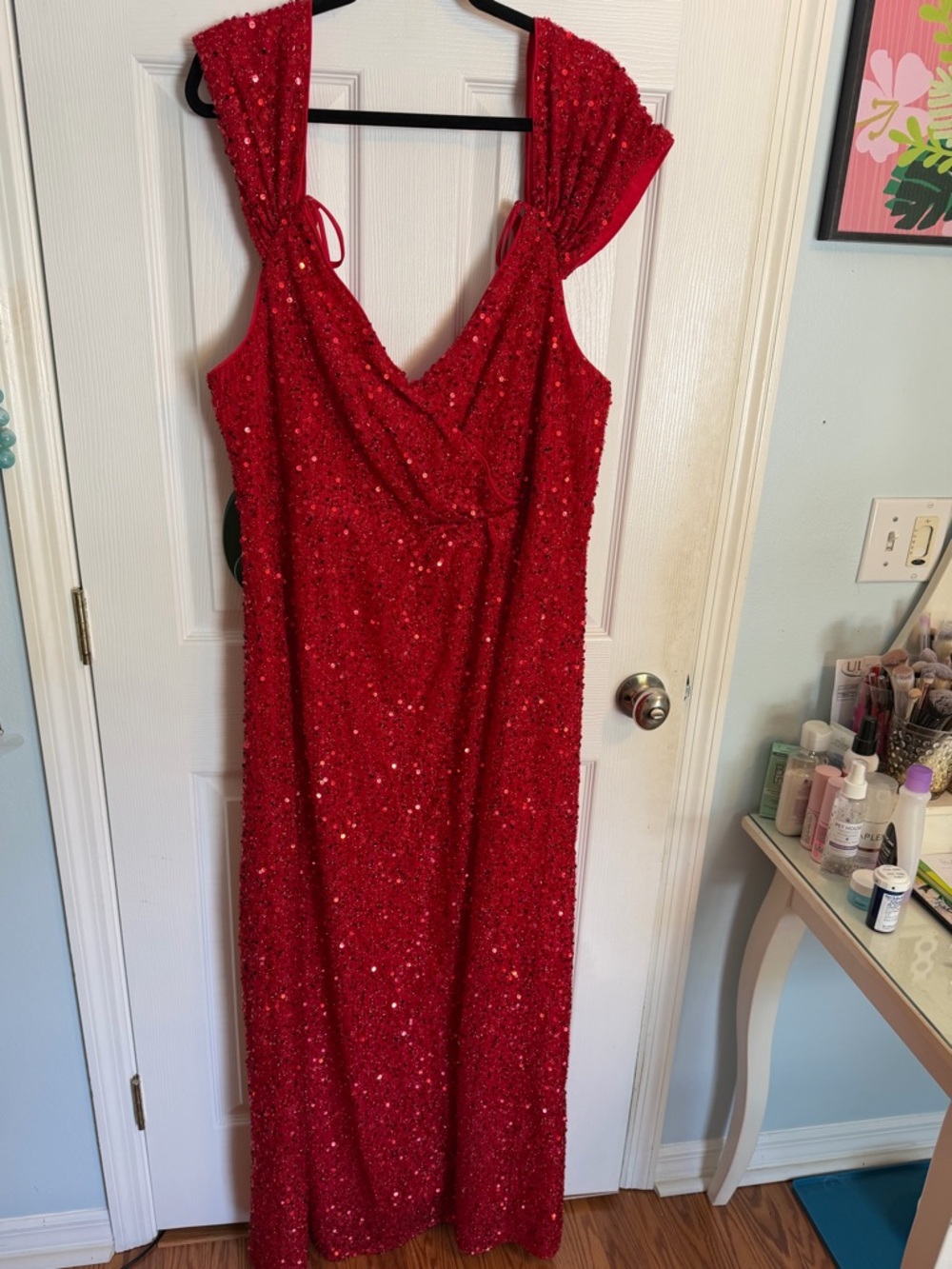 Red Sequin Formal Evening Off the shoulder Dress